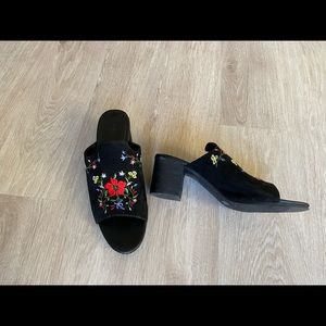 floral mules heeled shoes
